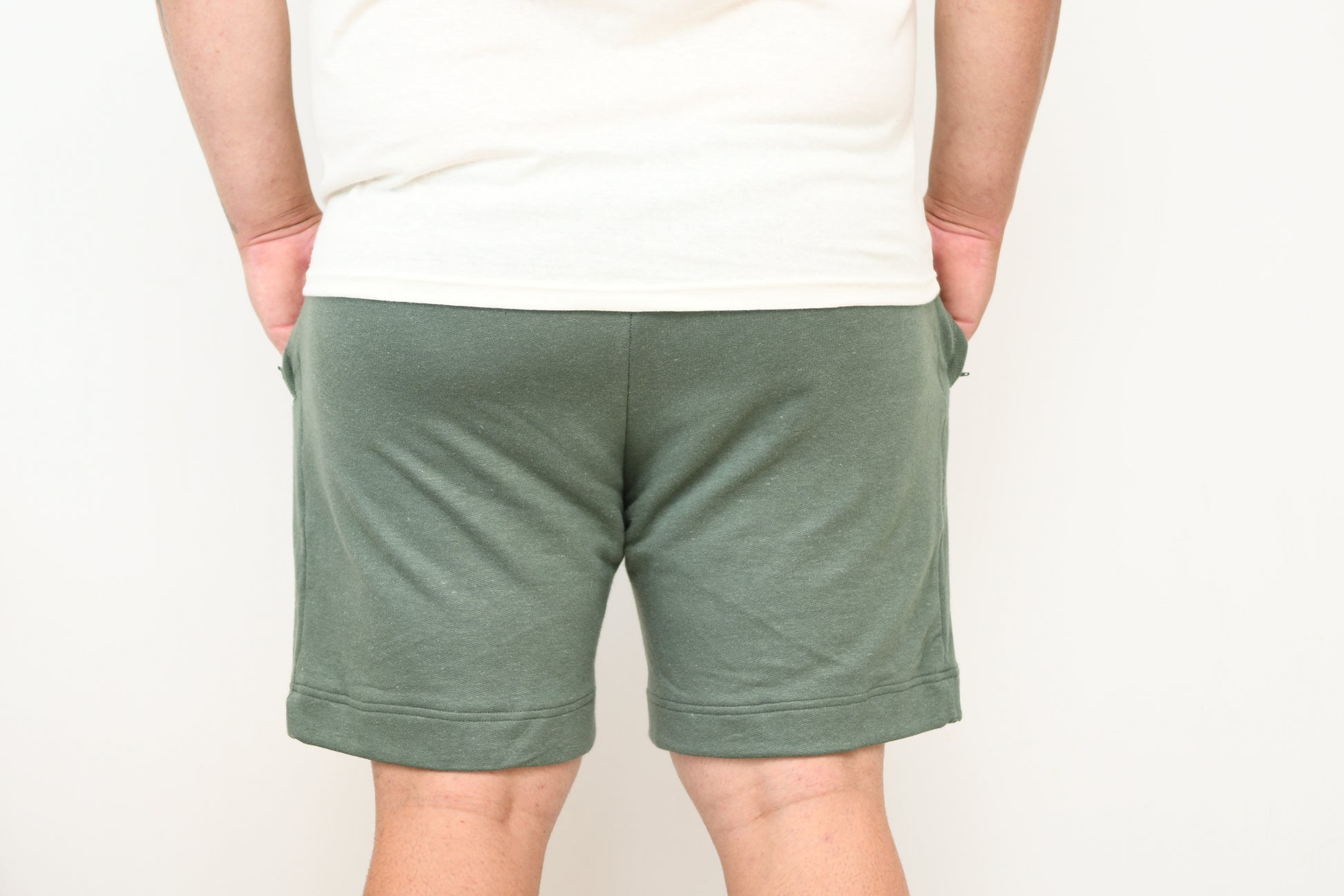 hemp fleece shorts olive back 